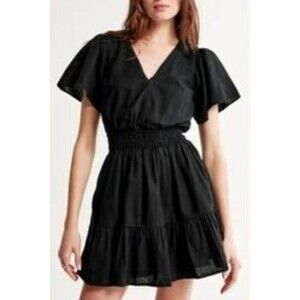 Abercrombie & Fitch Black Linen Blend Mini Dress Womens Size Small Smocked Waist